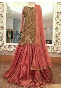 2021 Beautiful Heavy Kurta with Lehenga Floor-Length Party Dress with Lace and Button Decoration for Weddings - Product Image 2