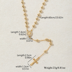 Joyería Religiosa, Collar con Colgante <span class=keywords><strong>de</strong></span> Zirconia <span class=keywords><strong>de</strong></span> la Virgen <span class=keywords><strong>de</strong></span> San <span class=keywords><strong>Juan</strong></span> <span class=keywords><strong>de</strong></span> los Lagos, Collar con Cruz <span class=keywords><strong>de</strong></span> Rosario Chapado en Oro <span class=keywords><strong>de</strong></span> 14k - Product Image 4