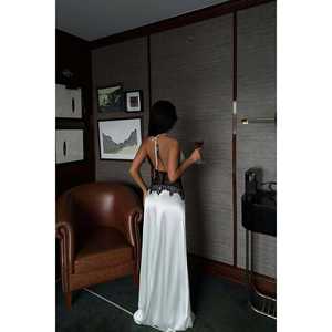 ชุดเดรสทรงบอลกาวน์ผ้าชีฟองโพลีเอสเตอร์สีขาว แต่งลูกไม้ คอสูง ทรงเอ็มไพร์ สไตล์วินเทจ มีไซส์ XS ถึง XL - Product Image 1