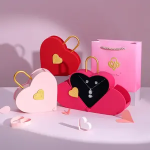 صندوق هدايا عيد الحب رومنسي مع قفل على شكل قلب يمكن حمله باب مزدوج صندوق مجوهرات وردي اللون بسعر الجملة