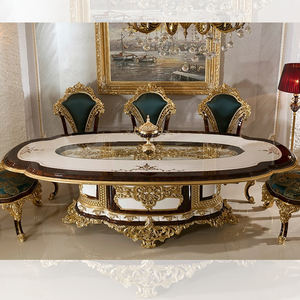 Set di <span class=keywords><strong>Tavolo</strong></span> e Sedie di Lusso per Sala da Pranzo con Cornice Intagliata a Mano, Decorazioni in <span class=keywords><strong>Foglia</strong></span> d'<span class=keywords><strong>Oro</strong></span> e Mobili Dipinti a Mano - Product Image 6