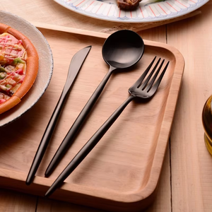 Juego de cubiertos de estilo portugués de acero inoxidable pulido mate negro con mango redondo de alta calidad para fiesta de boda - Product Image 3