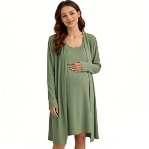 Ensemble <span class=keywords><strong>2</strong></span> pièces côtelé d'automne pour la maternité et l'allaitement : Robe sans manches + Cardigan à manches longues pour femmes enceintes, vêtements de détente pour l'allaitement - Product Image 4