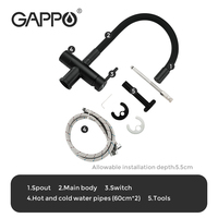 Robinet de cuisine Gappo avec filtre à col flexible en acier noir de toutes sortes, G4398-36
