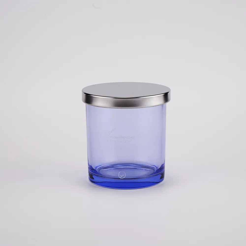 Ultra-Lage Verzendkosten Kaarspotjes Blauw Luxe Glas Lege Custom Kaars Pot Frosted Potjes Voor Kaars Maken