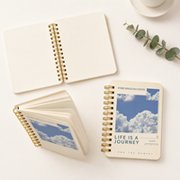 Carnet personnalisé avec couverture photo, finition crème mate, reliure spirale dorée, pages en carton épais, impression personnalisée de carnets à spirale.