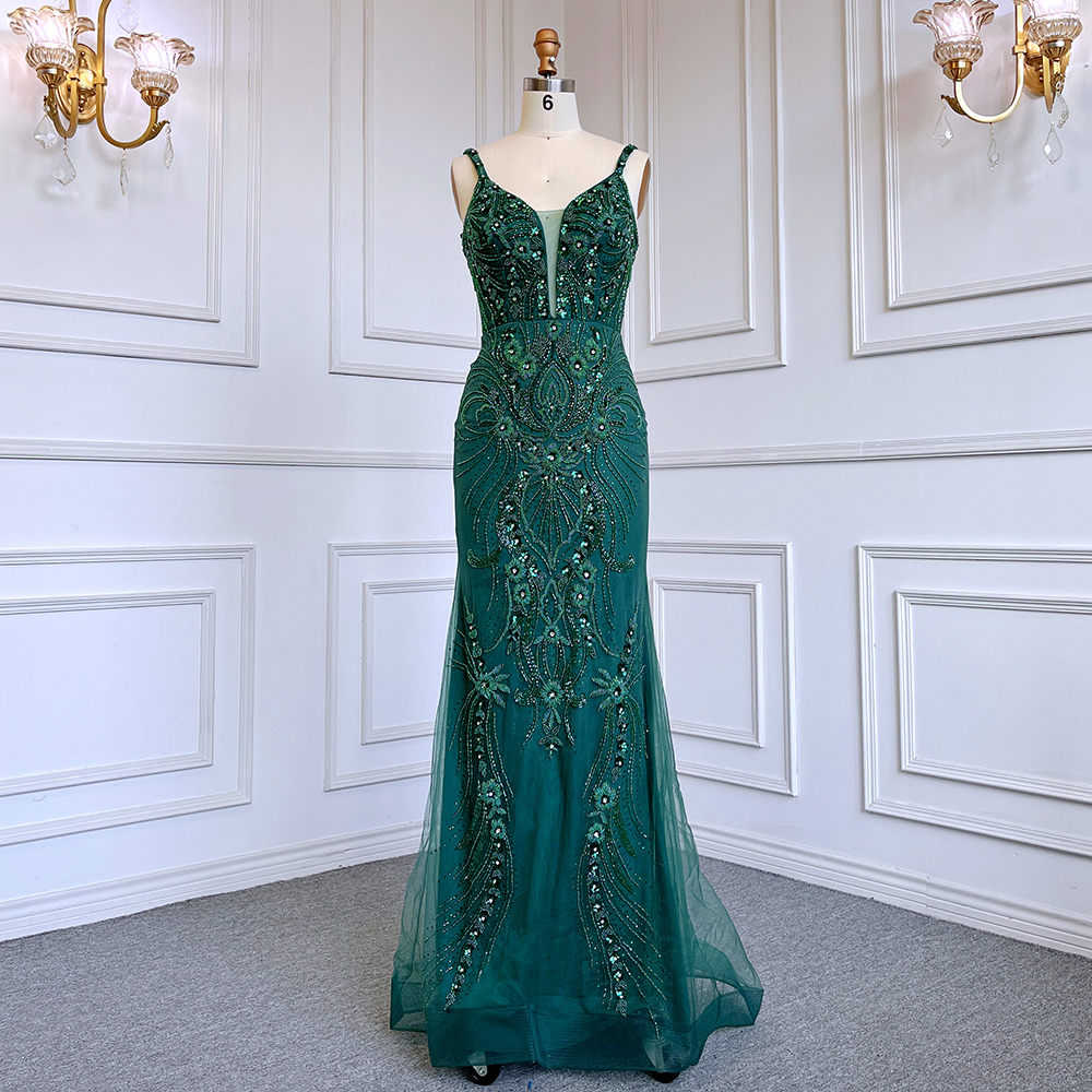 Green Sleeveless V-Neck Mermaid Evening Dresses - Serene Hill LA71363