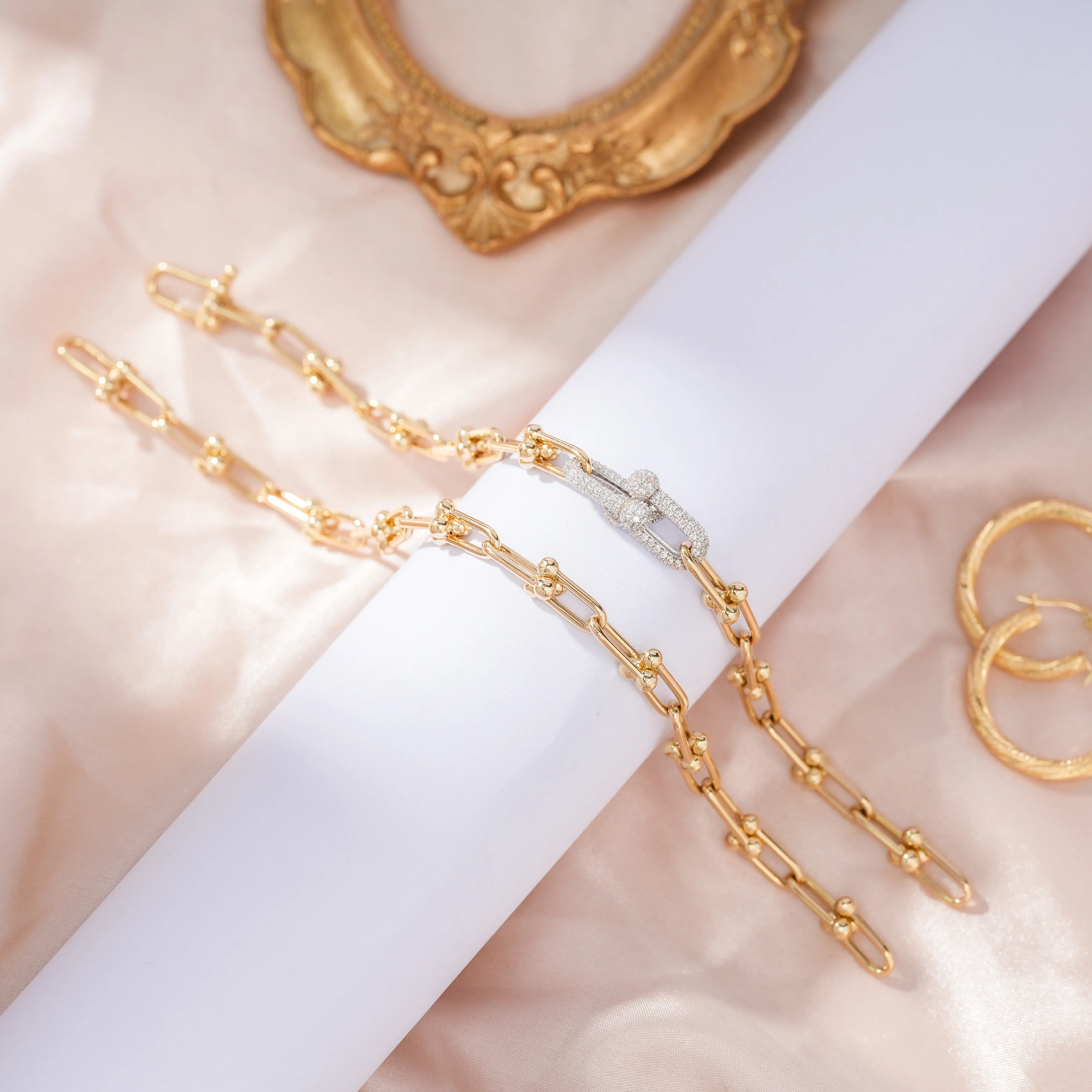 PCX gioielli veri puro Au750 oro 18k accessori collana girocollo a forma di U ferro di cavallo zircone catena da uomo bracciale