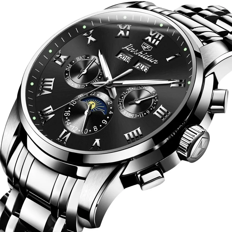 JSDUN 8718 Chinese Supplier Couple Custom Round Original Movement Stainless Steel Waterproof Coated Glass Mechanical Watch