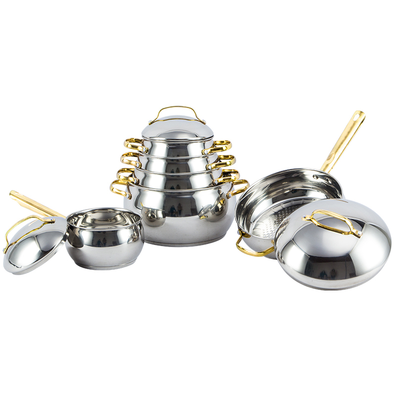 Набор посуды с позолоченной ручкой и ручкой из нержавеющей стали, 12 шт.