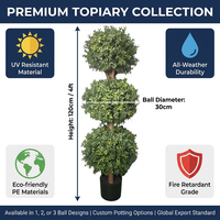 Arbre Topiaire Artificiel en Buis, Design Multi-Boules, Feuillage Réaliste en PE, Décoration Intérieure/Extérieure, Pot en Plastique Stable, Plusieurs Tailles