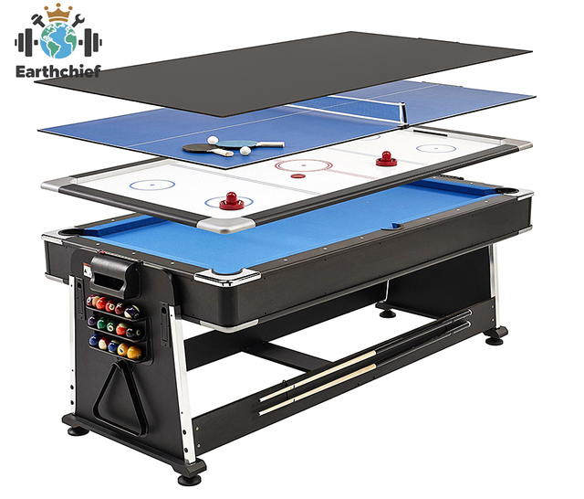 Factory Direct Sell 4 in 1 7FT Multi Game Pool Billiard Table, Air Hockey Table, Table Tennis Table with Dinning Top