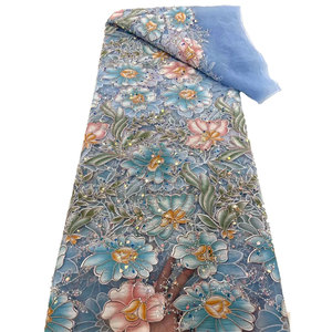 Ni. Ai màu xanh nặng đính cườm Sequins ren thêu Sequins vải sang trọng Dubai cưới ngọc trai ren Wedding party Dress - Product Image 1