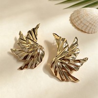 Bijoux de mode OEM/ODM, boucles d'oreilles statement irrégulières en or martelé, boucles d'oreilles statement vintage en forme de feuille pour femmes, bijoux texturés