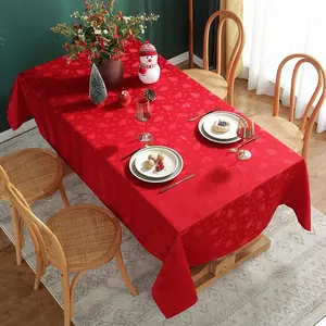 Red Rectangle Wrinkle Free Custom Jacquard Polyester Tablecloth Waterproof Christmas Table Cloth for Party