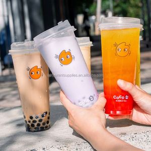 Gobelets personnalisés pour boba de 16 oz et 24 oz, gobelets en plastique transparent pour café, bubble tea, smoothie, avec couvercle à bec verseur - Product Image 1