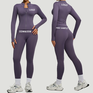 Nuevo Conjunto de Yoga de 2 Piezas para Mujer 2025, Ropa Deportiva de Fitness con Top de Manga Larga y Cremallera, y Leggings de Cintura Alta para Gimnasio y Entrenamiento - Product Image 1
