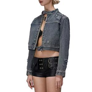 เสื้อโค้ทเดนิมสีเทาแบบสั่งทำพิเศษสำหรับผู้ชาย ลุควินเทจแบบฟอกสี คุณภาพสูง ผ้าฝ้าย 100% คอกลม เสื้อแจ็คเก็ตเดนิมผู้ชาย - Product Image 4