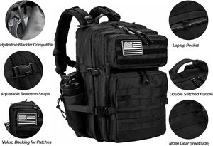 Mochila Táctica para Hombre y Mujer, 45L, Mochila de <span class=keywords><strong>Asalto</strong></span> para 3 Días con Cierre y Sistema MOLLE - Negra - Product Image 4