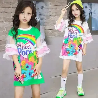 Kunden spezifischer Druck Kinder kleidung Mädchen Regenbogen Einhorn Schichten Rüschen Tüll Kurzarm T-Shirt Kleider für Kinder Mädchen