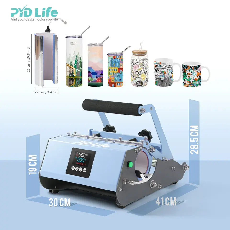 2023 PYD Life Wholesale Blue Pink 20oz 30oz Water Bottle Sublimation Skinny Tumbler Mug Heat Press Machine