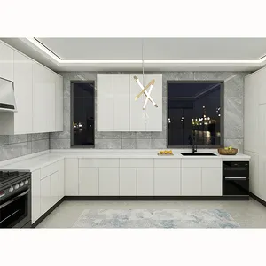 Modern beyaz ahşap el yapımı paralel kiler ışık modern asılı mutfak dolabı