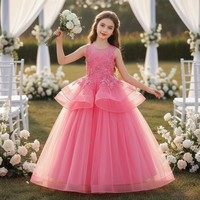 Robe de soirée princesse sans manches pour filles, robe longue en dentelle et mousseline, décoration nœud sans manches, robe de soirée formelle pour enfants