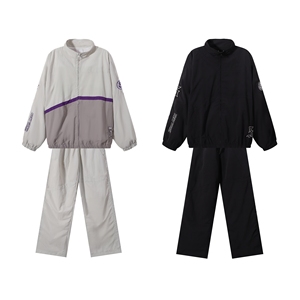 Conjunto Deportivo de 2 Piezas para Otoño, Chaqueta Cortavientos con Capucha y Bloques de Color, Pantalones Anchos con Bordado de Letras, Antiarrugas, Unisex - Product Image 1