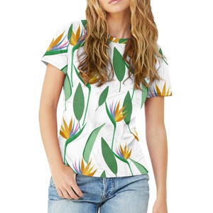 Vêtements de beauté urbaine personnalisé coloré oiseau fleur mode imprime décontracté respirant femmes <span class=keywords><strong>col</strong></span> <span class=keywords><strong>rond</strong></span> T-<span class=keywords><strong>Shirt</strong></span> imprimé sur demande - Product Image 5