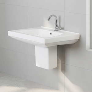 Vasque en céramique Vistaar Capri Square Half Pedestal, support bleu et blanc, pour hôtel - Product Image 6