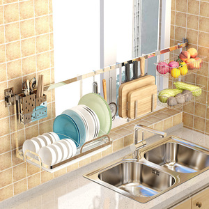 Nana Wall Mounted Stainless Steel Kitchen Storage Rack With Tray Dish Drainer Multipurpose Hanging Rack - Product Image 1