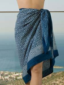 Hand Block Printed Cotton <b>Sarong</b> Beach Wrap Skirt Pareo Shawl Cotton Voile Scarf Floral Summer Wear - Product Image 6