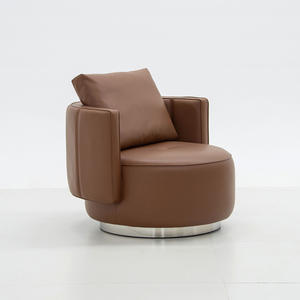 Fauteuil chaise longue en cuir avec accoudoir pivotant pour salon de villa, fauteuil d'attente individuel rond pour visiteurs, design minimaliste - Product Image 5