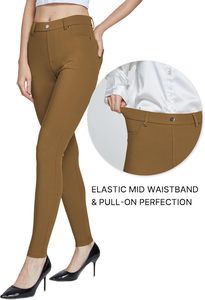 נשים בקיץ אלסטי גבוה מותניים נשימות סקיני כיסים שטוח עסקים עסקים מזדמנים - Product Image 3