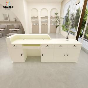 Custom Hotel & Salon Reception Desk | LED Cashier <b>Checkout</b> <b>Counter</b> | Front <b>Counter</b> Showcases for Office & Beauty Store - Product Image 5