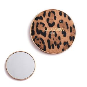 Custom Small Round Leopard Print Hot Stamping Golden Vanity Makeup Pocket Mirror with Logo - Product Image 1