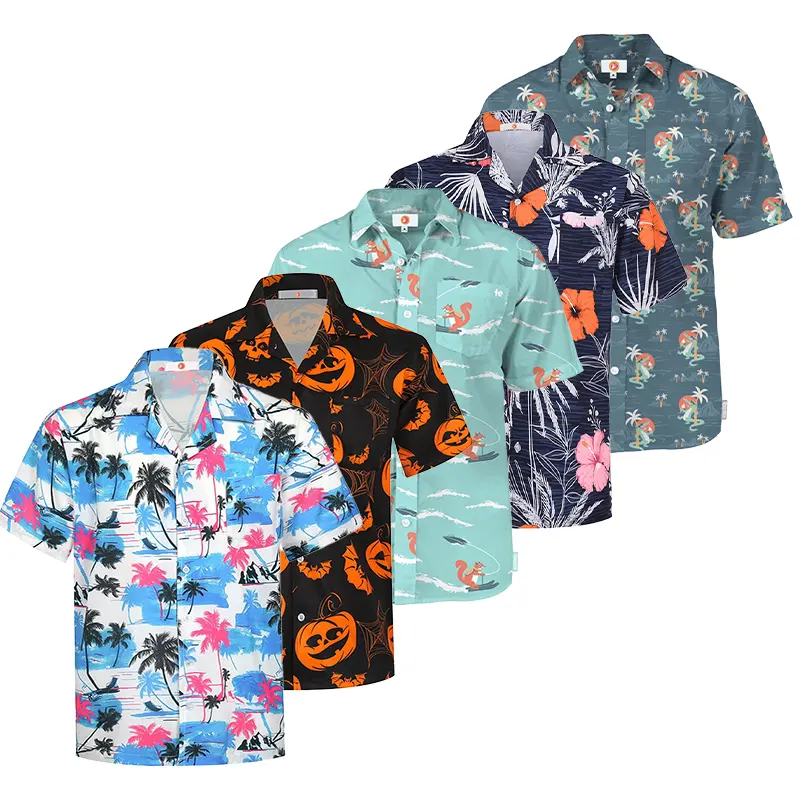 Custom high quality stretch elastic vacation short sleeve tops blouse men casual beach shirt hawaiian shirts for men