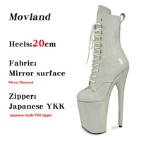 Bottes cuissardes sexy à plateforme de 20 cm, talon aiguille, bout ouvert, couleur unie, brillantes, à lacets sur le devant et fermeture éclair latérale, pour boîte de nuit et pole dance