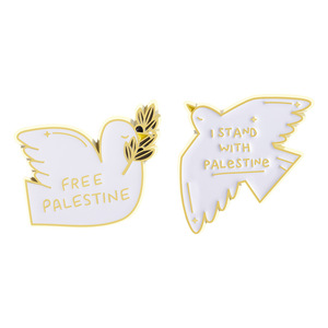 2 insignias de Pin de solapa de esmalte de Metal de Palestina gratis, alfileres de esmalte suave de Paloma de la paz de Palestina gratis para ropa - Product Image 6