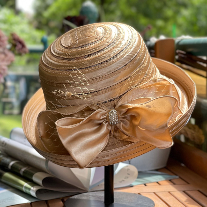 ladies dress hats for church Fashion Satin Church/Dress Formal Hats Women Satin Ribbon Cream Hats For Women Promotion_Clearance40
