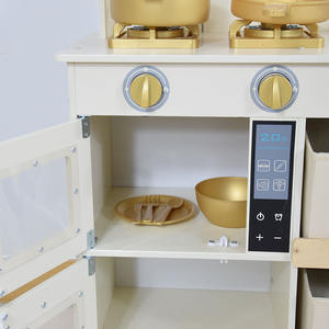 Cuisine de jeu en bois pour enfants avec four, cuisinière, évier, mixeur et bacs de rangement, ensemble de cuisine d'imitation Montessori – Blanc crème - Product Image 6