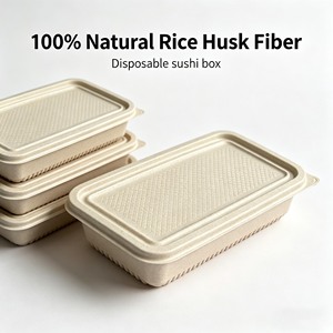 Barquette alimentaire jetable biodégradable compostable 100% fibre de balle de riz <span class=keywords><strong>sans</strong></span> PFAS, utilisable au micro-ondes, pour les fêtes, les gâteaux, les plats à emporter, les sushis - Product Image 1