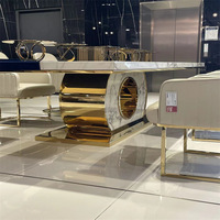Ensemble de table à manger JINXI luxueux plaqué or pour sièges, style moderne et simple, table à manger en marbre et ensemble de chaises