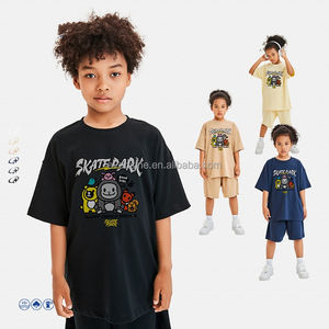 Ensemble de vêtements pour enfants Happy Jungle Friends personnalisable, <span class=keywords><strong>t</strong></span>-<span class=keywords><strong>shirt</strong></span> et short en coton 230g, tenue décontractée, plusieurs couleurs - Product Image 2