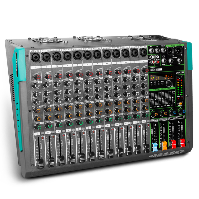 GT12 12-Channel 800W Professional Digital Audio Mixer Console with 256 Effects Durable Plastic Build for Stage Studio PA System