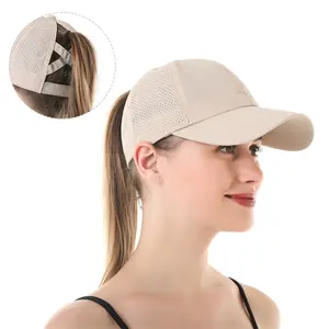 レディースクロスポニーテール野球帽調節可能な高乱雑なバンポニーキャップ速乾性メッシュ帽子