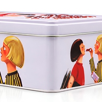 Boîte à chocolat rectangulaire en fer blanc imprimée sur mesure avec couvercle à charnière, boîte cadeau en métal de qualité alimentaire pour bonbons, style français vintage