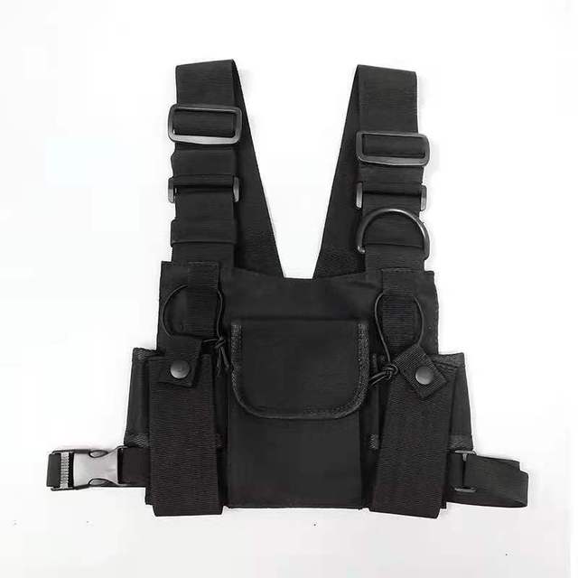 Vintage Style Walkie Talkie Case Zipper Waterproof Nylon Multi-functional Shoulder Holster Chest Harness for Two Way Radio