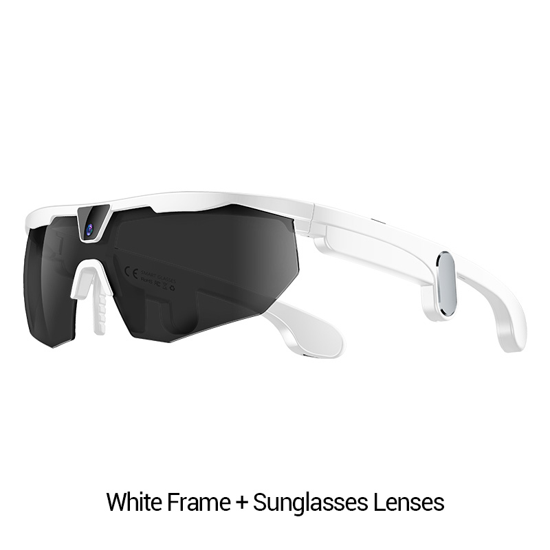 Montura blanca + lentes de sol.