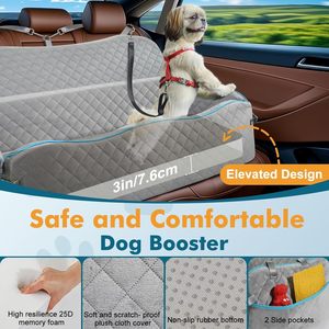 Cama elevadora grande para asiento de coche de perro de 120 libras con cojín grueso correas de seguridad lavables desmontables patrón sólido cama de coche para mascotas asiento trasero - Product Image 3